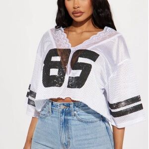 Fashion Nova White Mesh Jersey Top